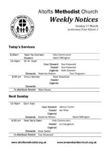 Altofts Methodist Church  Weekly Notices Sunday 1st March  Lectionary (Year B)Lent 2