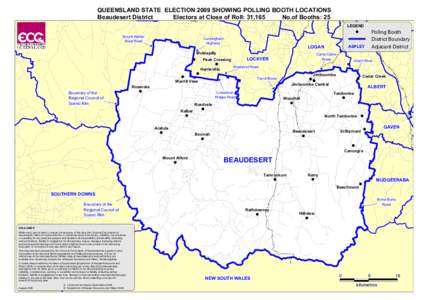 QUEENSLAND STATE ELECTION 2009 SHOWING POLLING BOOTH LOCATIONS Beaudesert District Electors at Close of Roll: 31,165 No.of Booths: 25 LEGEND Mount