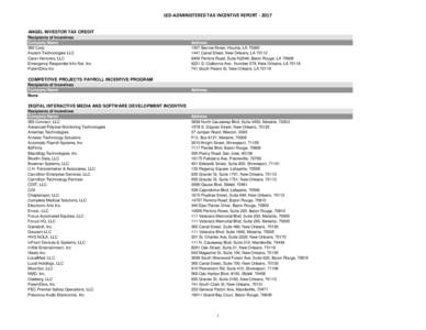 LED-ADMINISTERED TAX INCENTIVE REPORTANGEL INVESTOR TAX CREDIT Recipients of Incentives Company Name 360 Corp Axosim Technologies LLC