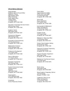 Official Mailing Addresses Superintendent Academic Dean & Provost Office Deputy for Finance Administrative Office Officer Personnel