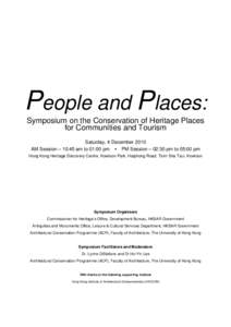 People and Places:Symposium on the Conservation of Heritage Places for Communities and Tourism