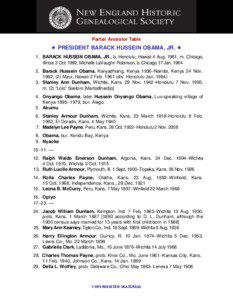 Partial Ancestor Table for President Barack Hussein Obama, Jr.
