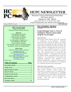 HCPC NEWSLETTER Hancock County Planning Commission 395 State Street Ellsworth, ME[removed]phone[removed]; fax[removed]E-mail: [removed] Internet: www.hcpcme.org