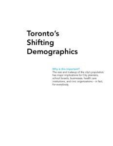 Toronto’s Shifting Demographics Why is this important? The size and makeup of the city’s population has major implications for City planners,