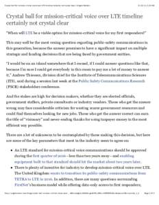 Crystal ball for mission-critical voice over LTE timeline certainly not crystal clear | Urgent Matters[removed], 3:23 PM Crystal ball for mission-critical voice over LTE timeline certainly not crystal clear