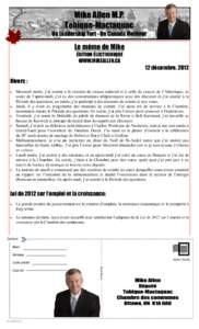Mike Allen M.P. Tobique-Mactaquac Un Leadership Fort - Un Canada Meilleur Le mémo de Mike ÉDITION ÉLECTRONIQUE