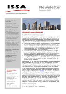 Newsletter December 2014 International Securities Services Association Message from the ISSA CEO
