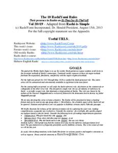 The 10 RashiYomi Rules Their presence in Rashis on Ki-ThayZay-Ki-ThaVoH Vol 20#19 - Adapted from Rashi-is-Simple (c) RashiYomi Incorporated, Dr. Hendel President, August 15th, 2013 For the full copyright statement see th