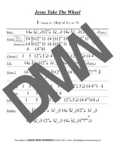 Jesus Take The Wheel , / Straight 8s /  ( Key of A ) / Q = 76