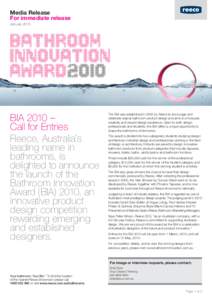 Media Release For immediate release January 2010 BIA 2010 – Call for Entries