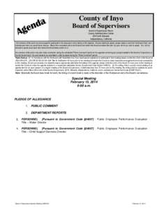 County of Inyo Board of Supervisors Board of Supervisors Room County Administrative Center 224 North Edwards Independence, California