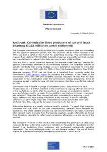 EUROPEAN COMMISSION  PRESS RELEASE Brussels, 19 March[removed]Antitrust: Commission fines producers of car and truck