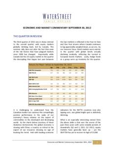 ECONOMIC AND MARKET COMMENTARY SEPTEMBER 30, 2012  THE QUARTER IN REVIEW The third quarter of 2012 was in sharp contrast to the second quarter with equity markets globally climbing back, led by Canada. This