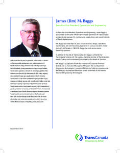 James (Jim) M. Baggs Executive Vice-President, Operations and Engineering As Executive Vice-President, Operations and Engineering, James Baggs is accountable for the safe, efficient and reliable operations of TransCanada