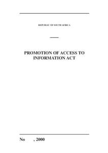 REPUBLIC OF SOUTH AFRICA  PROMOTION OF ACCESS TO INFORMATION ACT  No
