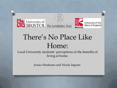 There’s No Place Like Home: Local University students’ perceptions of the benefits of living at home. Jessie Abrahams and Nicola Ingram