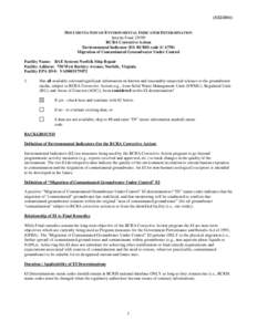 EPA Region 3 RCRA Corrective Action Enviromental Indicators Groundwater for BAE Systems Norfolk Ship Repair VAD003175072