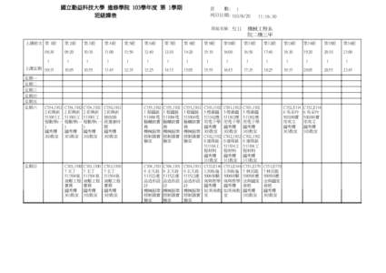 國立勤益科技大學 進修學院 103學年度 第 1學期 班級課表 頁 數: 1 列印日期: 