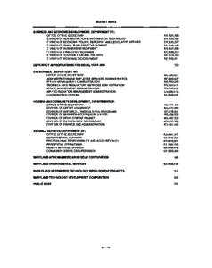 Maryland FY 2006 State Budget Volume 3 Index