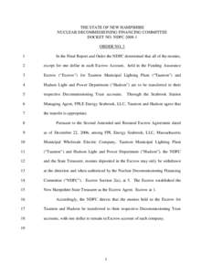 THE STATE OF NEW HAMPSHIRE NUCLEAR DECOMMISSIONING FINANCING COMMITTEE DOCKET NO. NDFC[removed]ORDER NO. 3 1