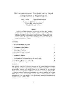 Motivic complexes over finite fields and the ring of correspondences at the generic point James S. Milne Niranjan Ramachandran