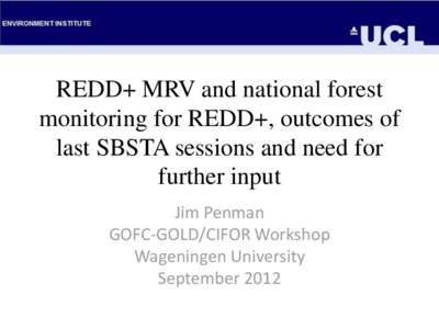 REDD+ MRV and national forest monitoring for REDD+, outcomes of last SBSTA sessions and need for further input Jim Penman GOFC-GOLD/CIFOR Workshop