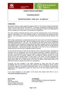 Generic Design Assessment - Progress report for the period 1 April 2010 to 30 June 2010