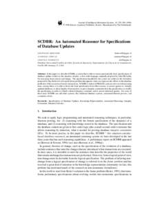 Journal of Intelligent Information Systems, 10, 253–c 1998 Kluwer Academic Publishers, Boston. Manufactured in The Netherlands. ° SCDBR: An Automated Reasoner for Specifications of Database Updates