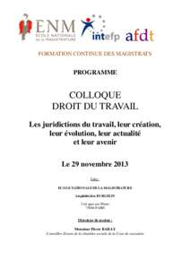 FORMATION CONTINUE DES MAGISTRATS  PROGRAMME COLLOQUE DROIT DU TRAVAIL