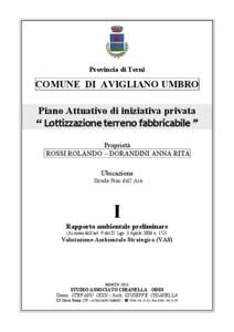 Provincia di Terni  COMUNE DI AVIGLIANO UMBRO Piano Attuativo di iniziativa privata