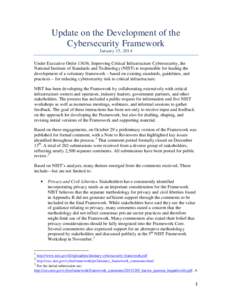 Update on the Development of the Cybersecurity Framework, (January 15, 2014)