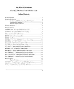 BSCLIB for Windows SmartSync/DCP Version Installation Guide Table of Contents Technical Support .......................................................................................... 2 Hardware Installation .........