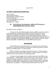 July 16, 2012  VIA FIRST CLASS AND ELECTRONIC MAIL Mr. Carl Jordan Office of Size Standards Mr. Edsel Brown, Assistant Director