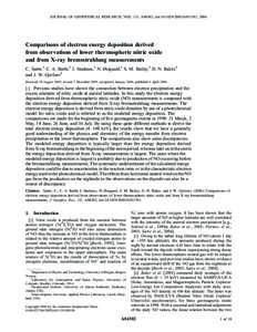 JOURNAL OF GEOPHYSICAL RESEARCH, VOL. 111, A04302, doi:[removed]2005JA011391, 2006  Comparisons of electron energy deposition derived from observations of lower thermospheric nitric oxide and from X-ray bremsstrahlung mea