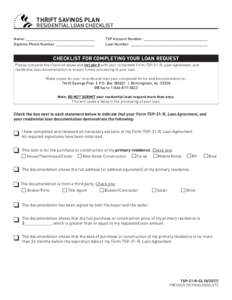 TSP-21-R, Residential Loan Checklist