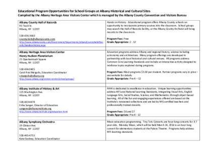Education Programs at Albany Historical and Cultural Sites[removed]