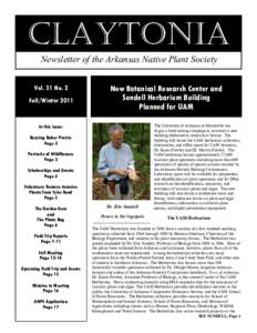 CLAYTONIA Newsletter of the Arkansas Native Plant Society Vol. 31 No. 2 Fall/Winter[removed]New Botanical Research Center and