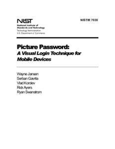 NISTIR 7030, Picture Password: A Visual Login Technique for Mobile Devices