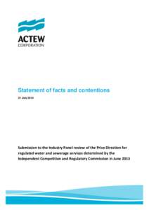 Submission to the industry Panel review of the Price Direction for regulated water and sewerage services determined by the Independent Competition and Regulatory Commission in June 2013