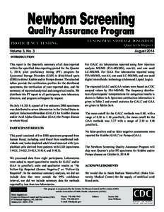 LYSOSOMAL STORAGE DISORDER Quarterly Report PROFICIENCY TESTING  August 2014