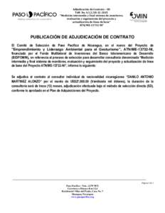 Adjudicación de Contrato – SD TdR No2015 “Medición intermedia y final sistema de monitoreo, evaluación y seguimiento del proyecto y actualización de línea de base” ATN/MENI”