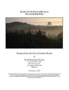 Ecola Creek Forest Reserve Stewardship Plan Prepared for the City of Cannon Beach by