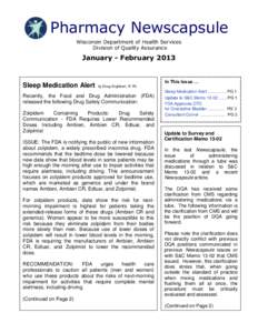 Pharmacy Newscapsule Wisconsin Department of Health Services Division of Quality Assurance January - February 2013