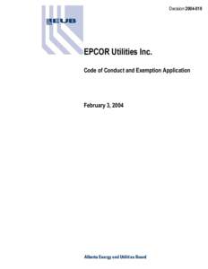 Decision[removed]: EPCOR Utilities - Code of Conduct and Exemption Application