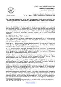 Court of Justice of the European Union PRESS RELEASE NoLuxembourg, 12 March 2014 Press and Information