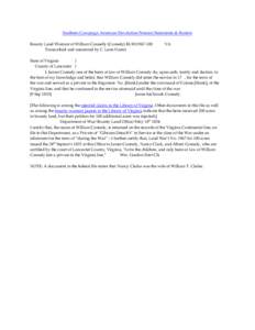 Southern Campaign American Revolution Pension Statements & Rosters Bounty Land Warrant of William Connelly (Connely) BLWt1967-100 Transcribed and annotated by C. Leon Harris VA