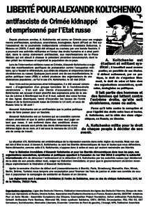 ne pas jeter sur la voie publique SVP.  LIBERTÉ POUR ALEXANDR KOLTCHENKO antifasciste de Crimée kidnappé et emprisonné par l’Etat russe