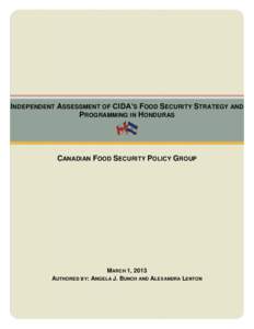 Independent Assessment of CIDA’s Food Security Strategy and Programming in Honduras