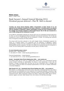 Sustainable Swiss Private Banking since[removed]Media release Basel, 27 March 2012