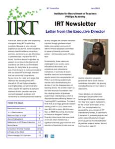 IRT Newsletter  June 2014 Institute for Recruitment of Teachers Phillips Academy